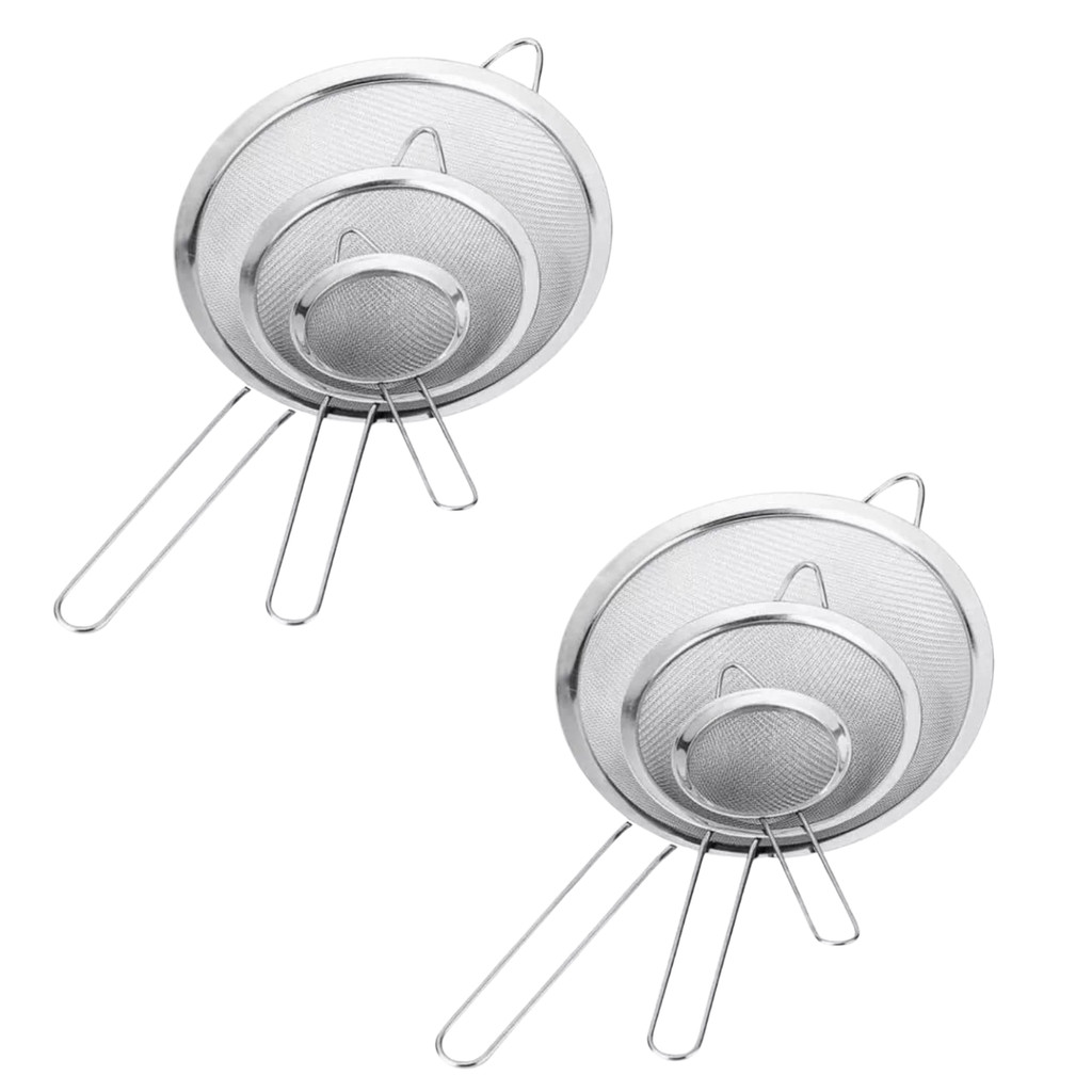 Kit 2 Jogo De Peneiras Inox 8 10 12cm Coador Escorredor para Cozinha Confeitaria Padaria Multiusos