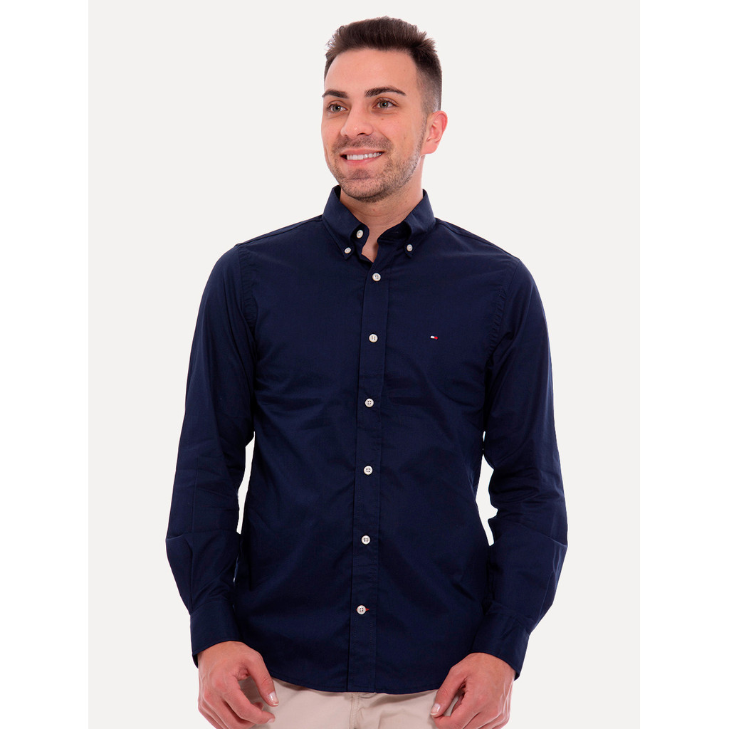 Camisa Tommy Hilfiger Original Regular Fit Classic Collar Azul Marinho