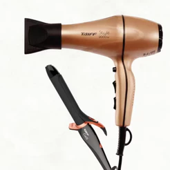 Secador de Cabelos Taiff Style Motor AC Profissional 2000W + Modelador de Cachos Curves 1 2,5 cm com Cabo Giratório 210°