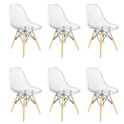 Kit 6 Cadeiras Charles Eames Cristal Eiffel Wood Designer Transparente