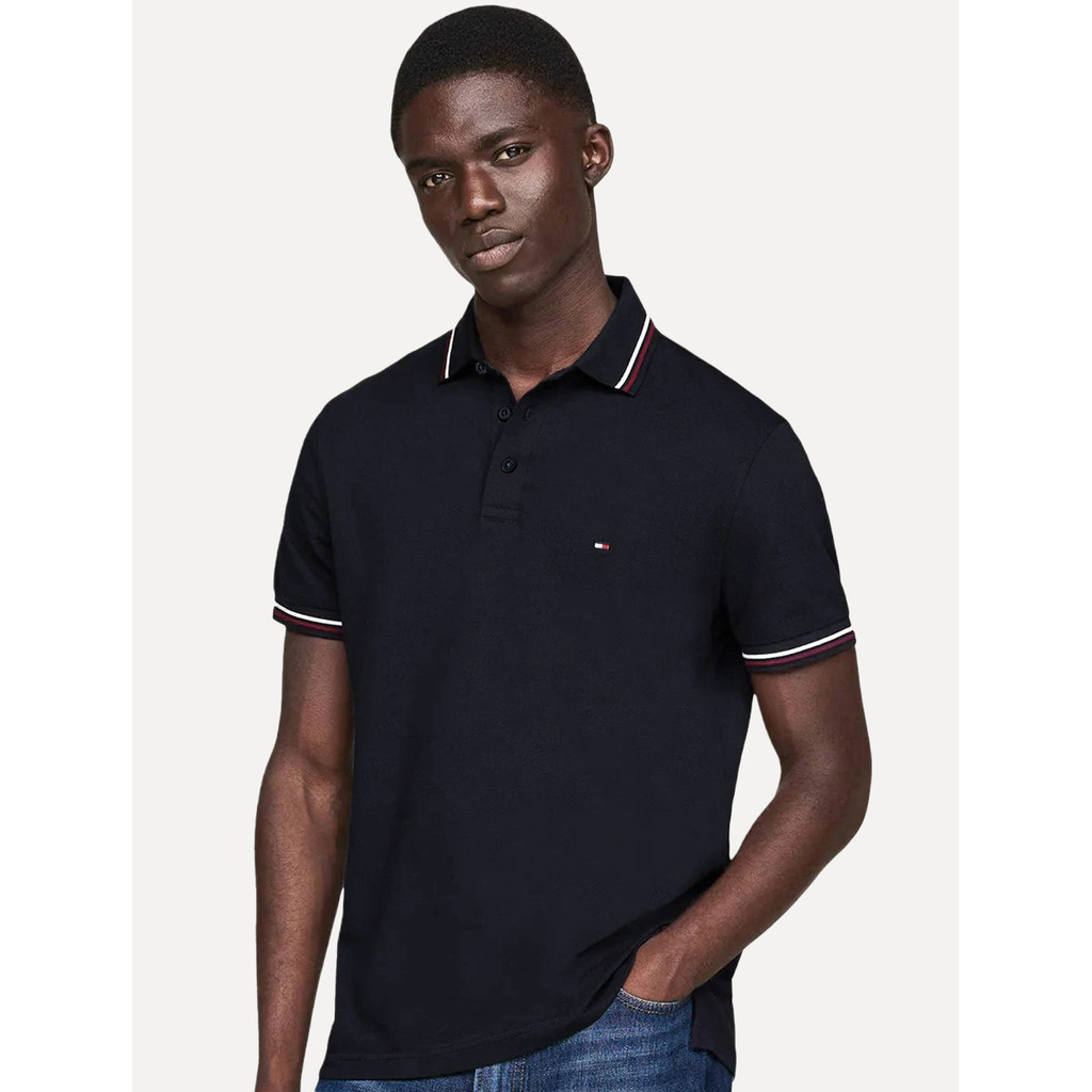 Polo Tommy Hilfiger Masculina Slim Tipped Collar Azul Marinho