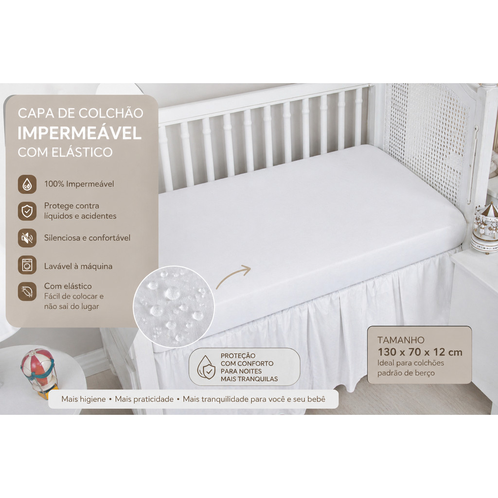 Capa Protetora De Colchão De Berço Impermeável Para Bebe Anti Mofo Premium