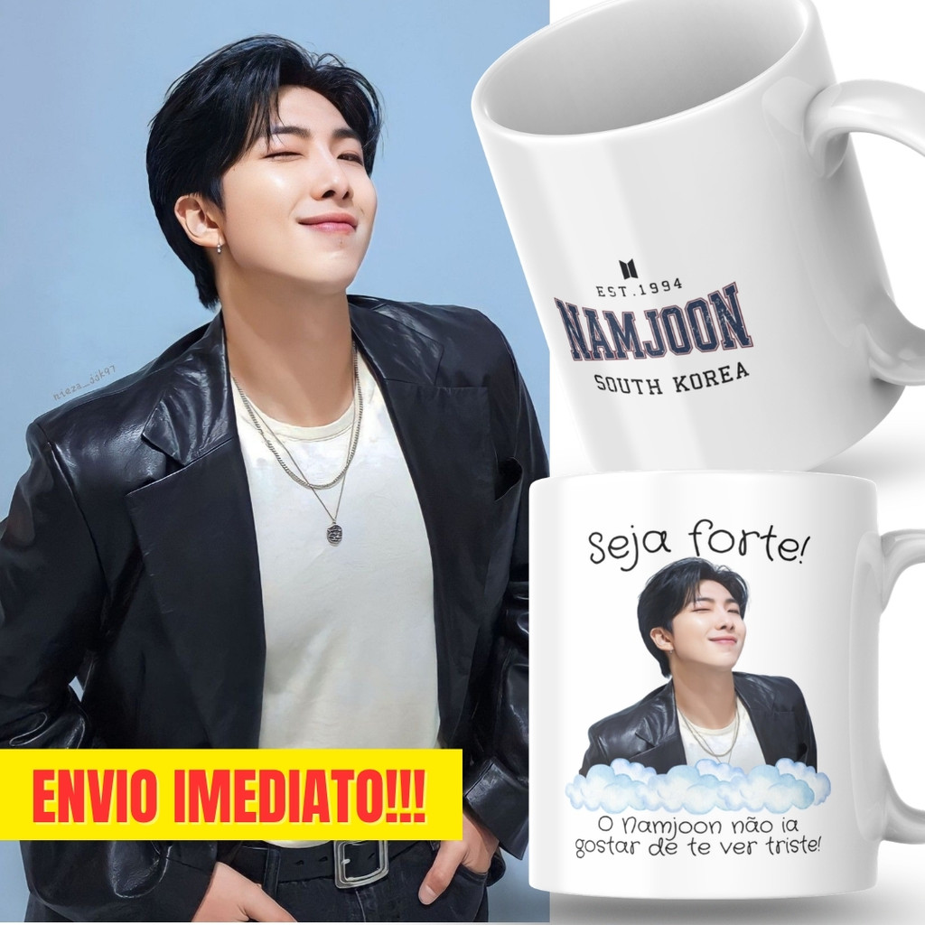 Caneca Xicara Porcelana 325ml Seja Forte NamJoon RM BTS KPop Personalizada Presente Decoração Casa