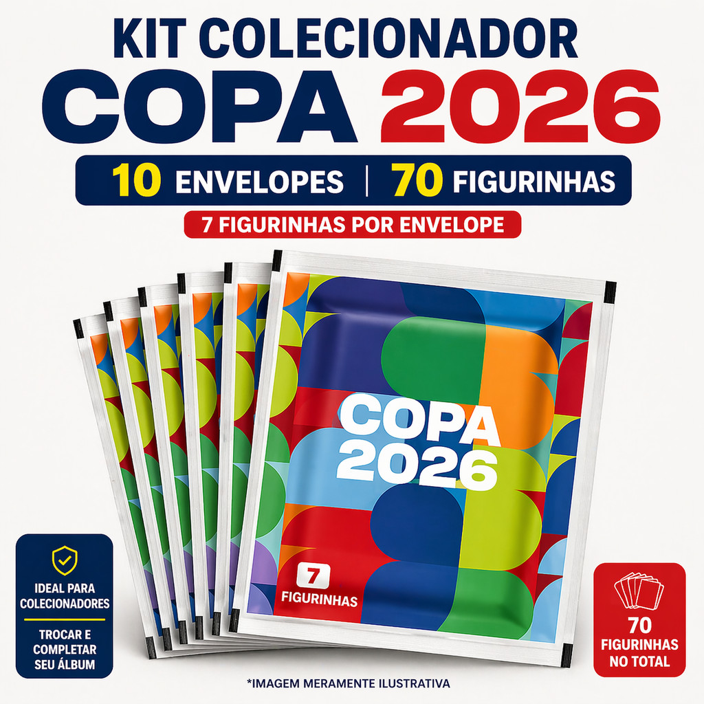 KIT Figurinhas Copa 2026 10 Envelopes 70 Figurinhas Colecionador