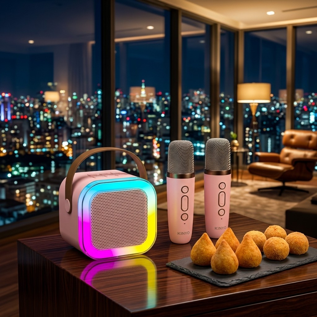 Caixinha De Som Karaoke K12 Mini Portátil Microfone Sem Fio Bluetooth 5.0 Luzes Coloridas Envio Rápido SP