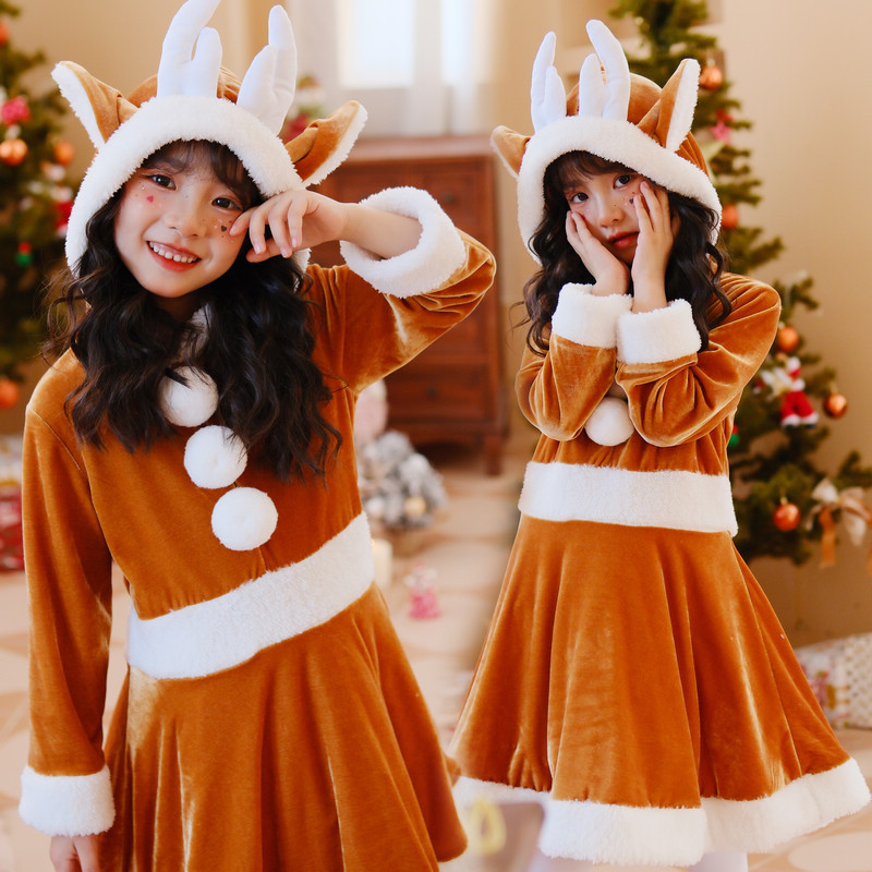 Versão japonesa natal roupas infantis Elk vestido saia jardim de infância crianças bebê papai noel manga longa feminino