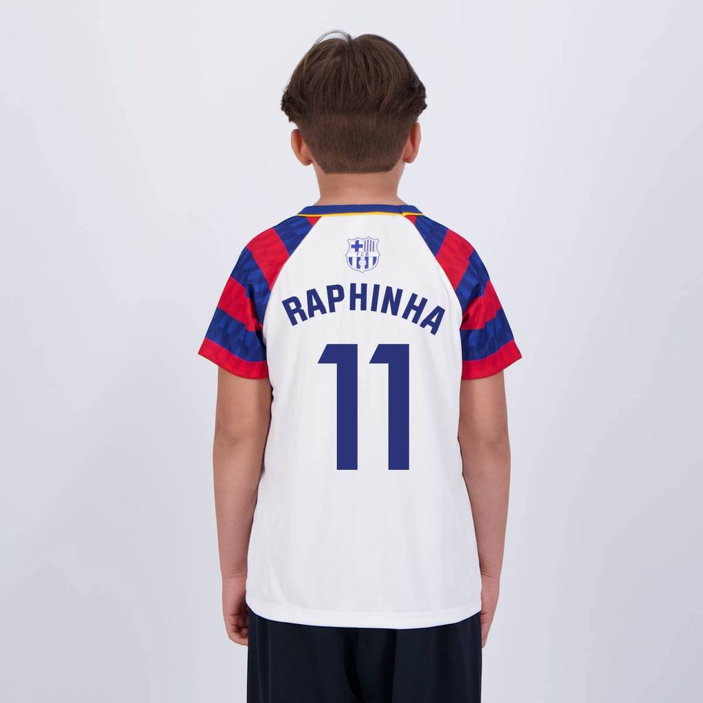 Camisa Barcelona Sorority Juvenil Branca 11 Raphinha