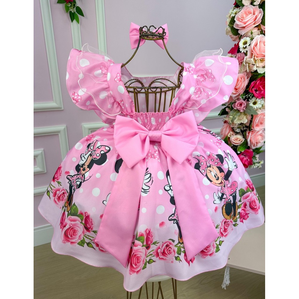 Vestido Temáticos Kids Minnie/Minie Rosa - Leveza e Elegância para Meninas | Bebeloo Kids