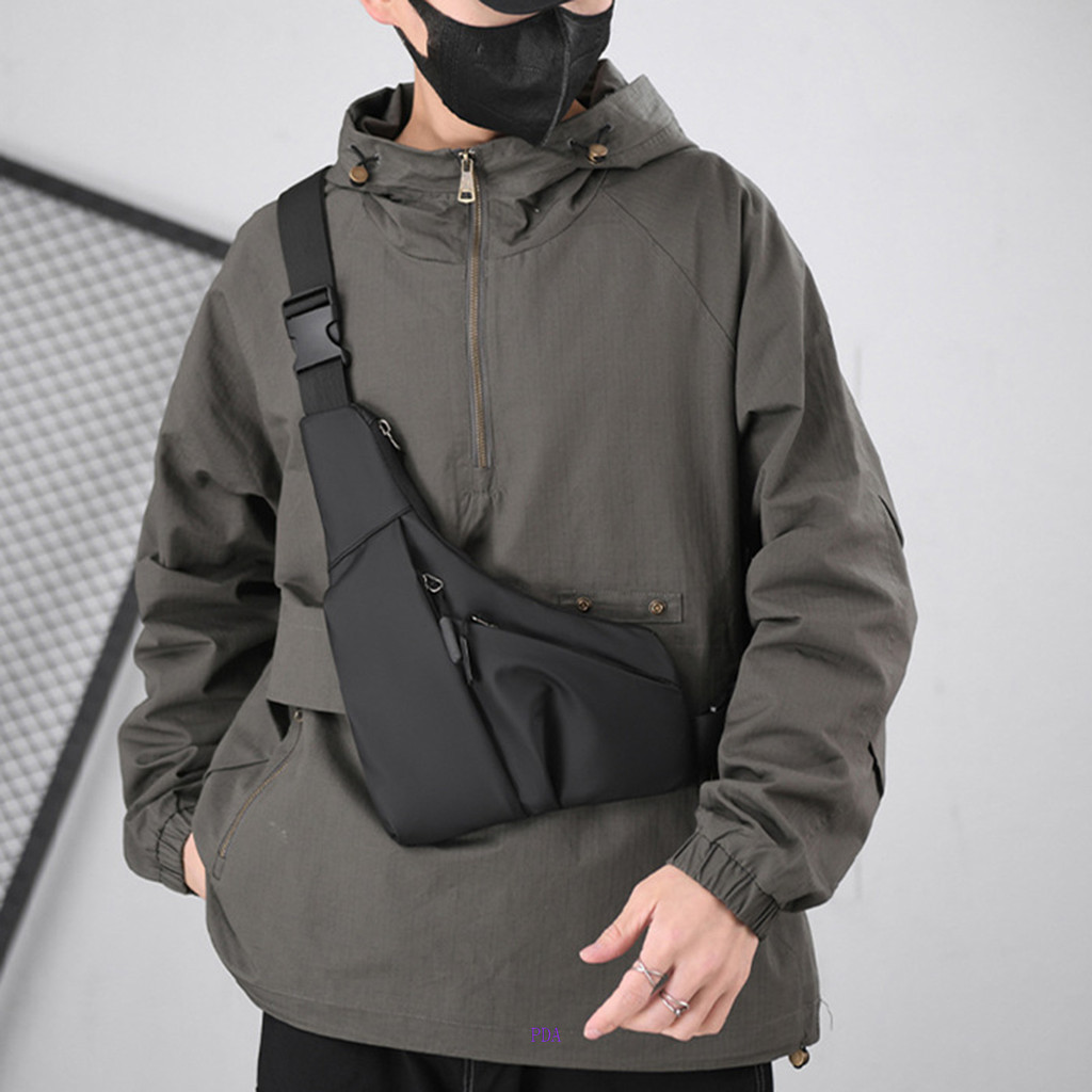 Bolsa Casual Triangular Antifurto PDA, em Couro, Bolsa Transversal para Peito Esquerdo e Direito Masculina