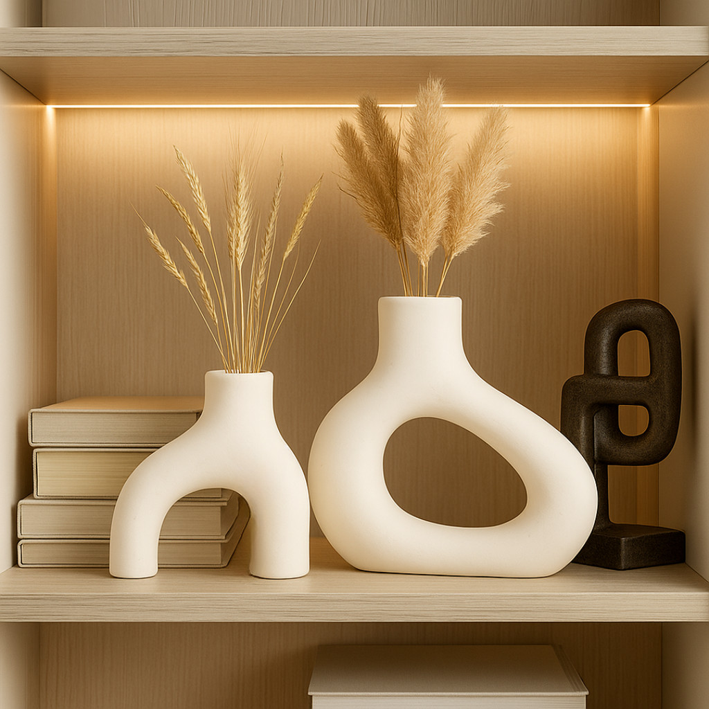 Kit Vaso Decorativo Branco Minimalista Nórdico Escritório Rústico Escultura 2pçs  Heratomy
