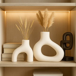 Kit Vaso Decorativo Branco Minimalista Nórdico Escritório Rústico Escultura 2pçs  Heratomy