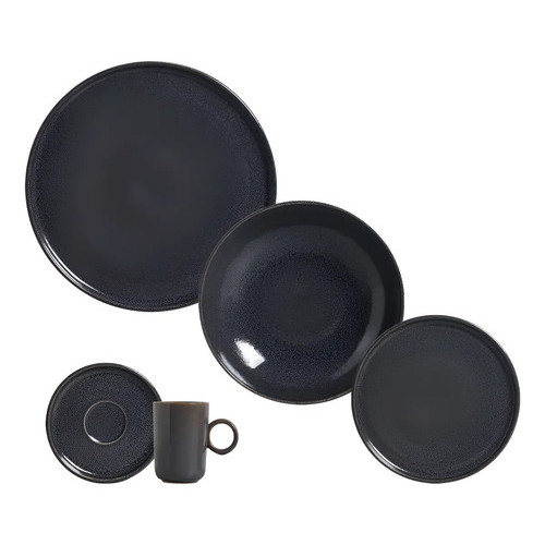 Aparelho De Jantar 20 Peças Basic Dove - Day By Day Cinza Azul Escuro Basic Stoneware Dove