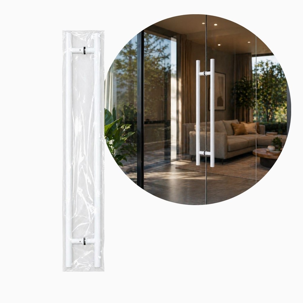 Puxador Em Aluminio P/ Porta Ferro Vidro Madeira Abrir Correr Tipo H 60cm/600mm Jp-2744 Branco
