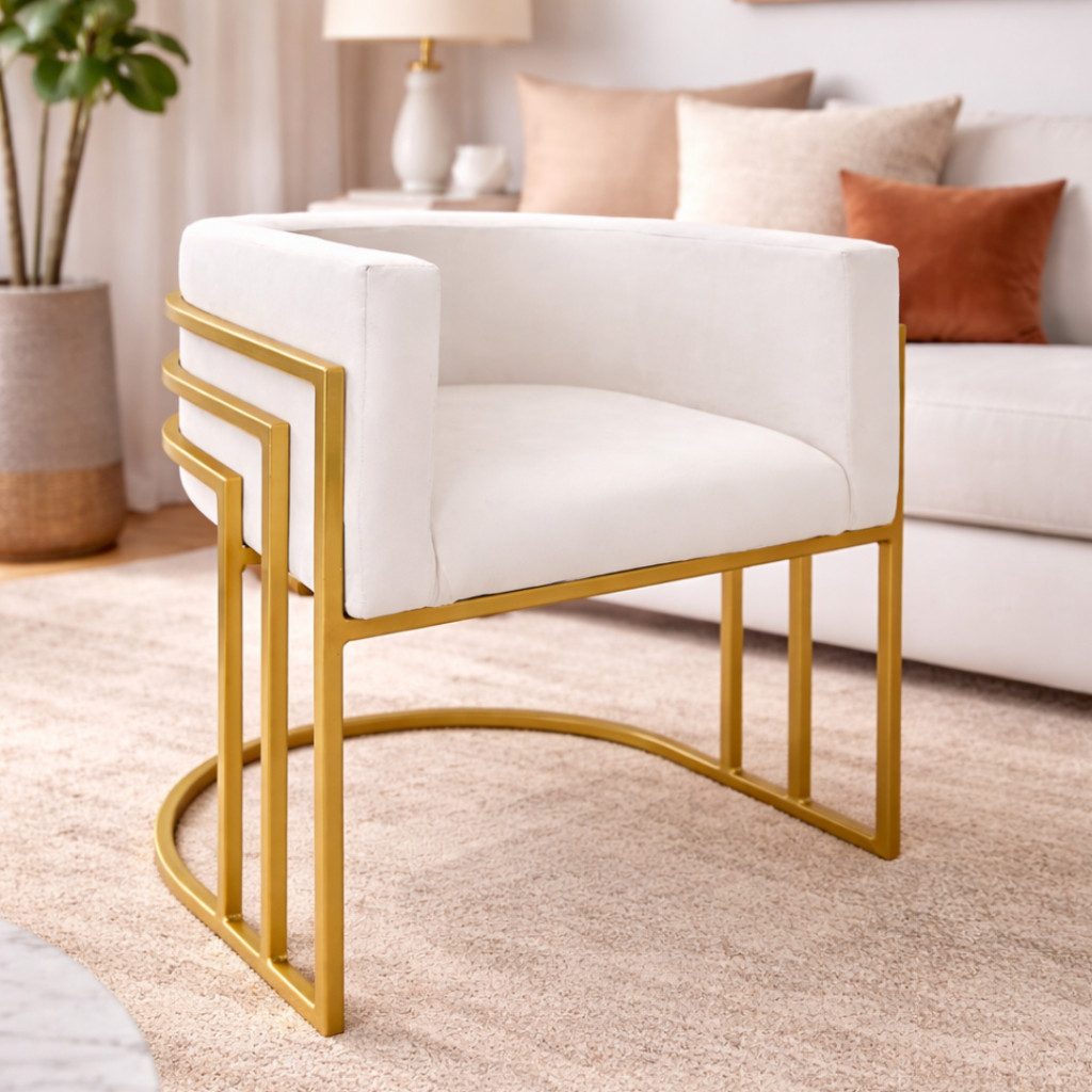 Poltrona Tecido luxo Modelo Betina veludo Base ferro Quadrada Dourada Decorativa sofa de Canto Promoção Cadeira 1unidade