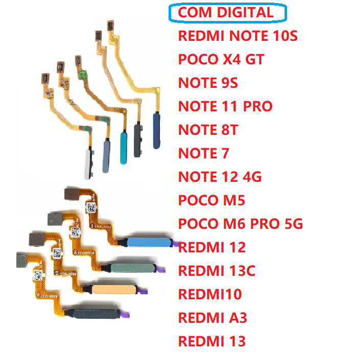 Flex sensor Biometria ( Com Digital ) redmi 10 12 13C A3 POCO M5 M6 PRO NOTE 10S NOTE 9S NOTE 12 PRO  NOTE 11 PRO X4 GT
