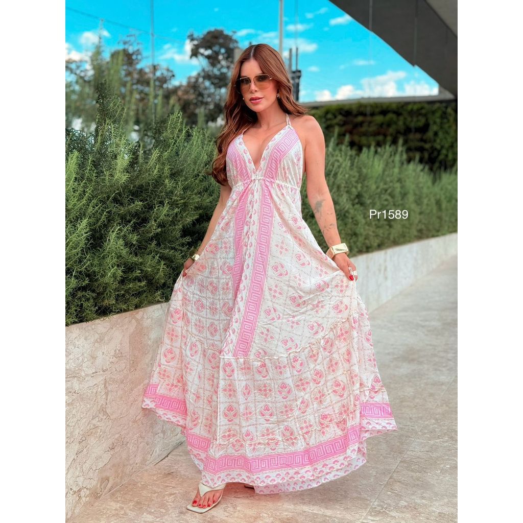 Vestido indiano longo, Seda indiana costa nua, estampa aleatória