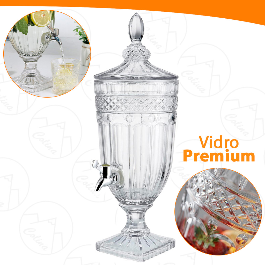 Suqueira de Vidro Cristal 3,2L Com Base e Torneira Elegance Vidro Premium Filial