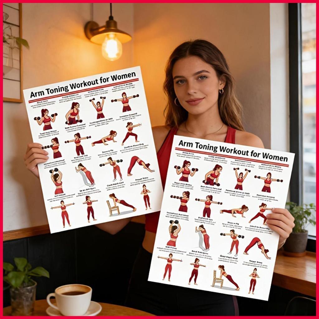 Haltere Treino Cartaz Feminino Casa Ginásio Guia Gráfico De Parede Braço Tonificação Exercício Referência Para Senhoras