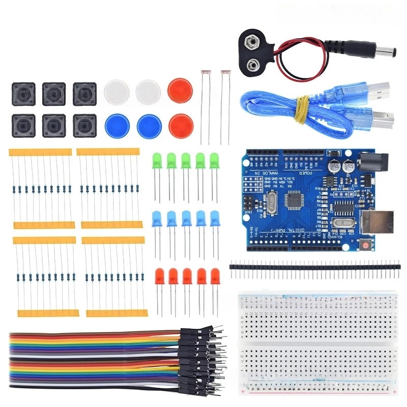Kit Arduino Uno Starter Compatível com Protoboard, LEDs, Resistores e Sensores – Eletrônica e Robótica para Iniciantes