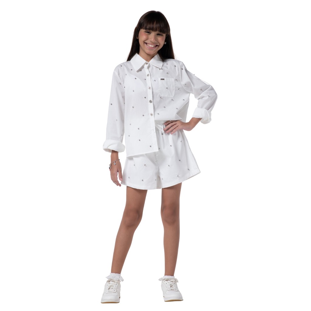 Conjunto Camisa e Short Kukixo Brilho Delicado - Branco