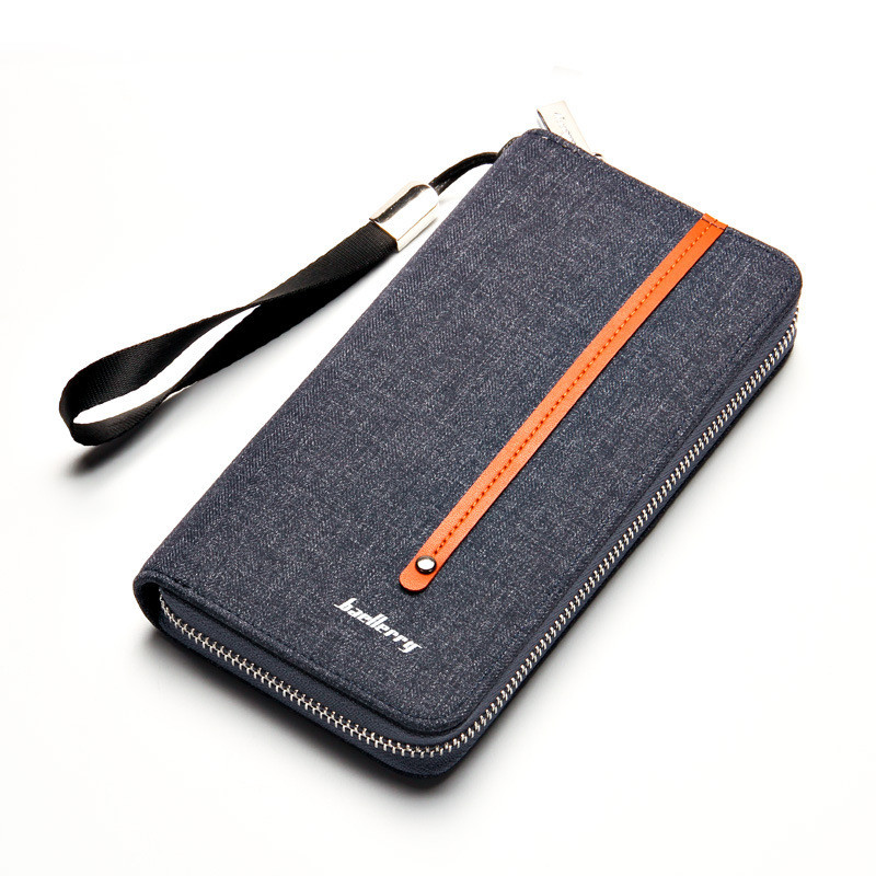 Carteira longa masculina com função de Slot para vários cartões, lona, zíper, embreagem para celular, carteira de grande