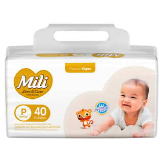 Fralda Infantil Mili Love e Care Premium Hiper Tamanho P com 40 Unidades Descartáveis