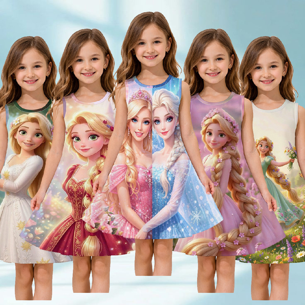 Barbie Barbie Barbie Elsa Le Pei Princesa Meninas Vestido Verão Sem Mangas Regata Vestido Médio Pequeno Crianças Doce Sa