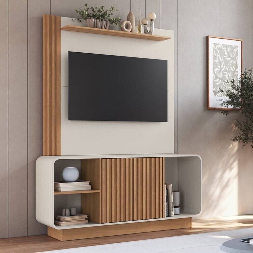 Rack com Painel Ripado para TV até 55 Polegadas 149CMX187,5cm Conjunto Alabama Texas Freijó Off White