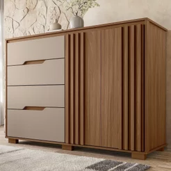 Cômoda para Quarto 4 Gavetas 2 Portas 147cm Texas Marrom/Carvalho/Fendi Carvalho/Fendi