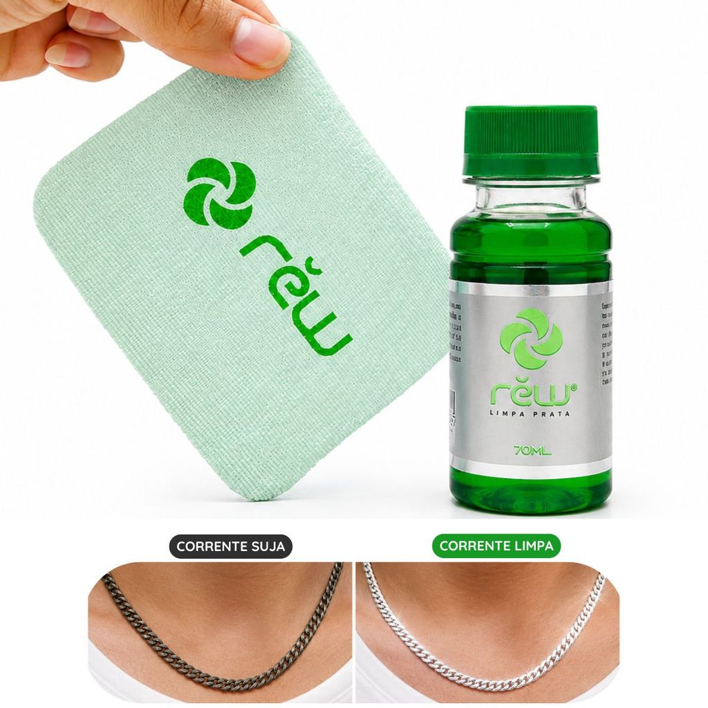 Kit Limpa Prata REW 70ml com Pano Polidor Completo para Limpeza e Brilho