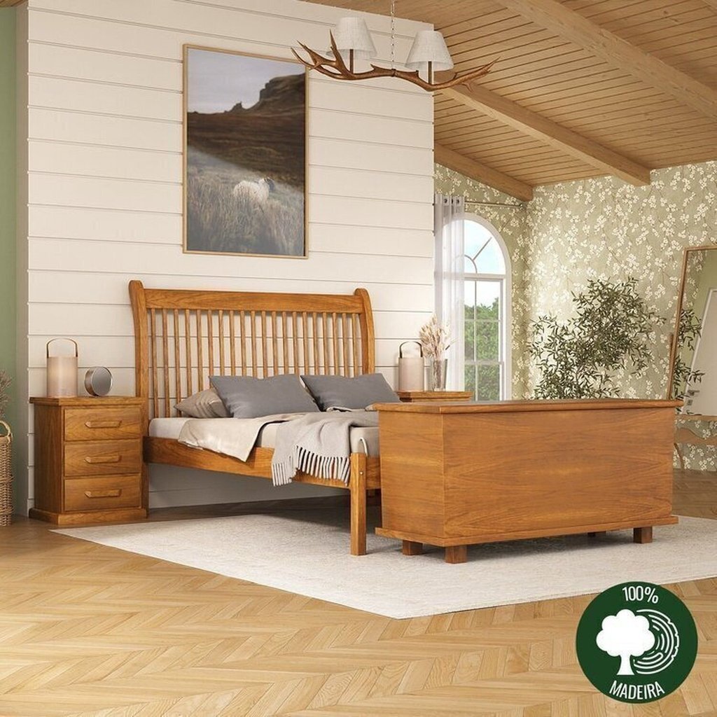 Conjunto Dormitório Cama Napoli 140 + 2 Mesa de Cabeceira Slin + Baú de Peseira 1,40