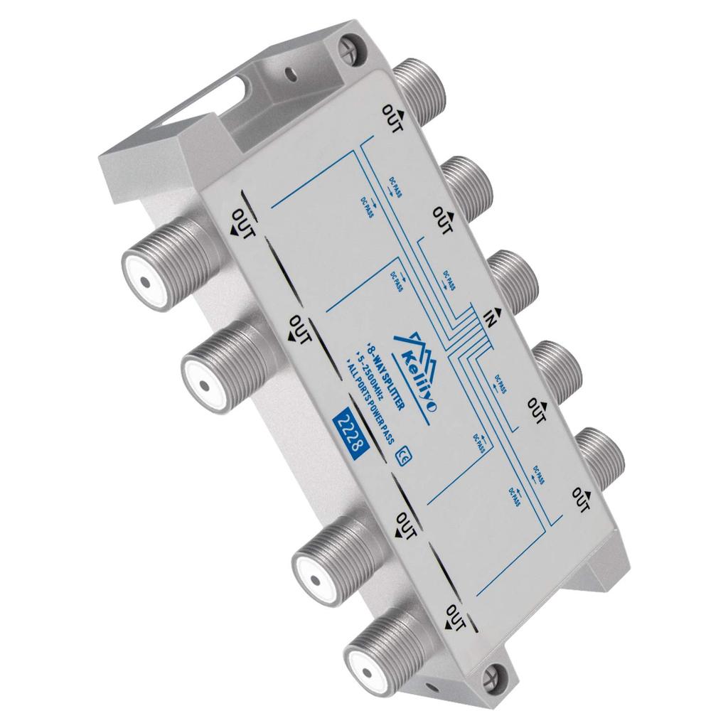 Divisor de Cabo Coaxial de 8 Saídas 5-2500MHz, Compatível com Sistema de Antena de TV Via Satélite CATV e Configurações