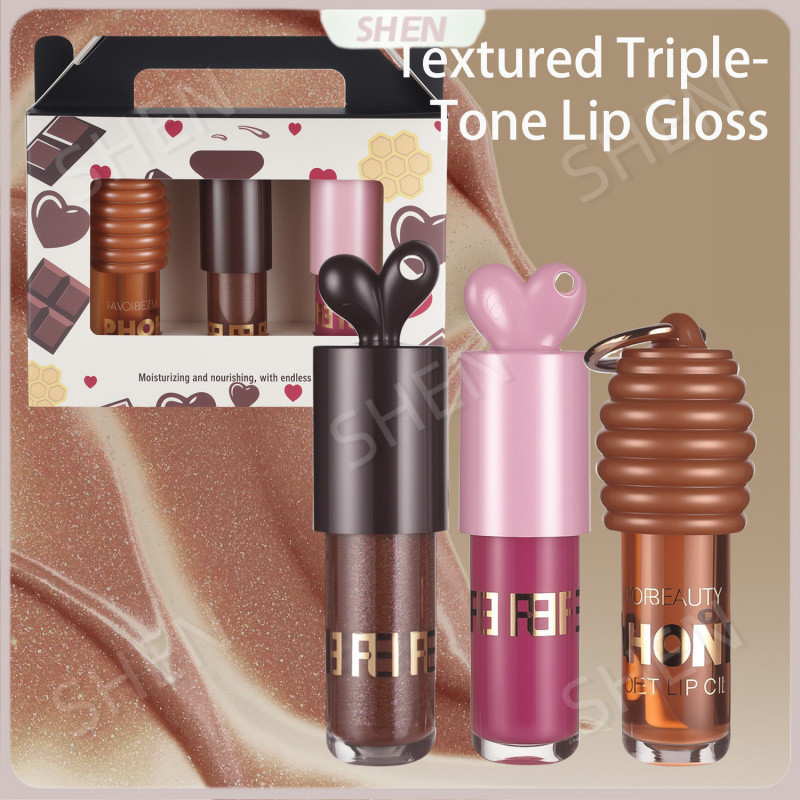 Conjunto de 3 brilho labial de coelho brilhante, esmalte de Chocolate, efeito de espelho úmido