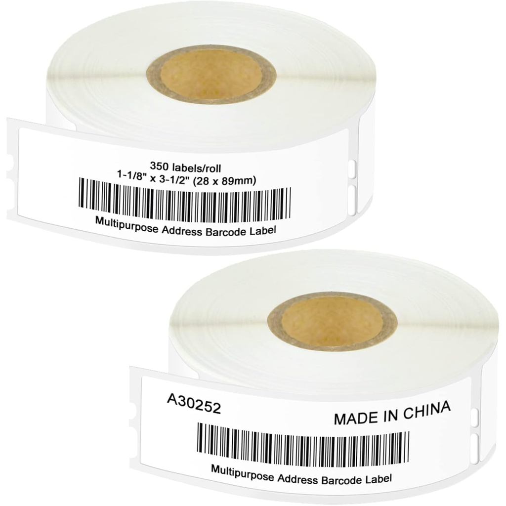 Cruxer 2 Rolos de Substituição para Etiquetas Dymo 30252 1-1/8" x 3-1/2" Etiqueta de Endereço de Retorno Compatível com