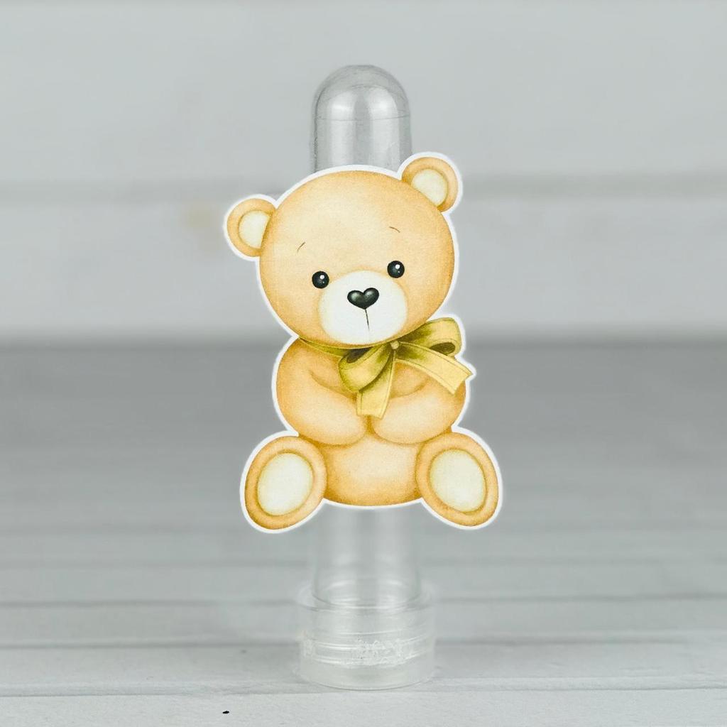 Kit Aplique para Tubete Chá Revelação Ursinho Bege Lembrancinha Aniversário Infantil Decoração de Mesa Mimos