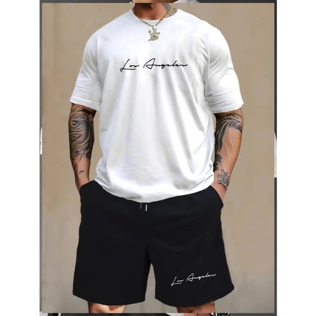 Detalhes do Conjunto Moleton Masculino Bermuda + Camiseta Basica Los Angeles