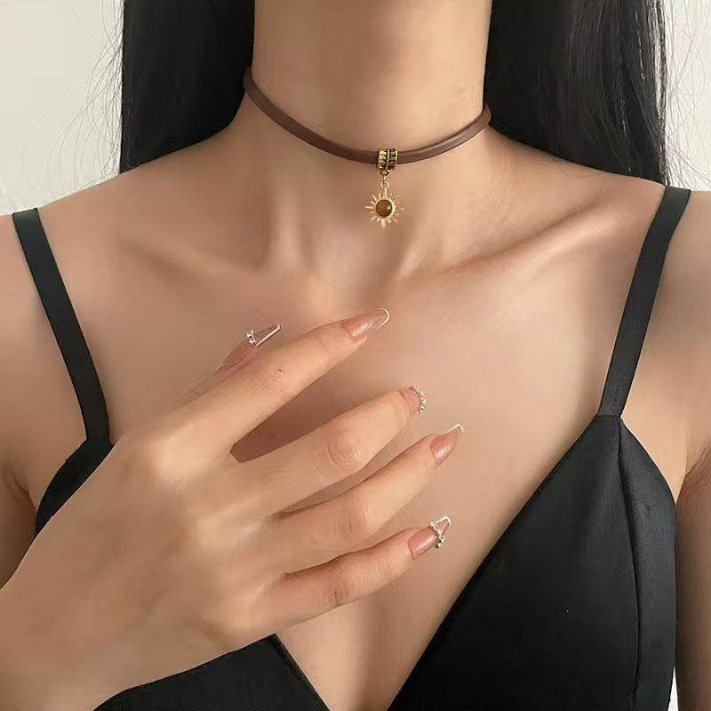 Merad girassol marrom tigre olho pedra corda de couro colar feminino nicho luz luxo ins estilo legal clavícula corrente