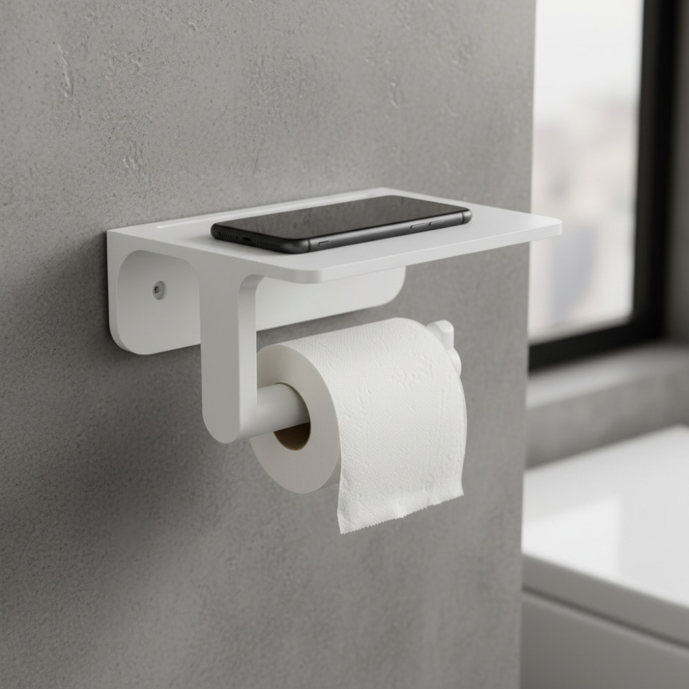 Detalhes do Suporte Porta Papel Higiênico 2 em 1 C/ Prateleira Para celular Lenço umedecido Organizador Banheiro