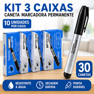 Kits 30 Canetas Marcador Permanente Preto Vermelho Multiuso Escola