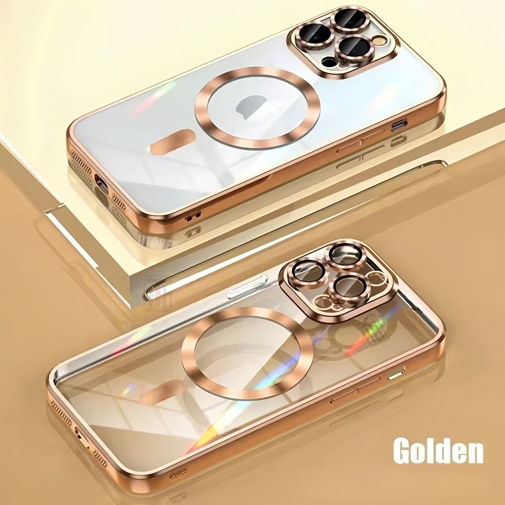 Luxuosa Capa De Telefone Magnética Transparente Com Acabamento Cromado , Compatível iPhone 17 , 16 , 15 , 14 , 13 , 12 ,