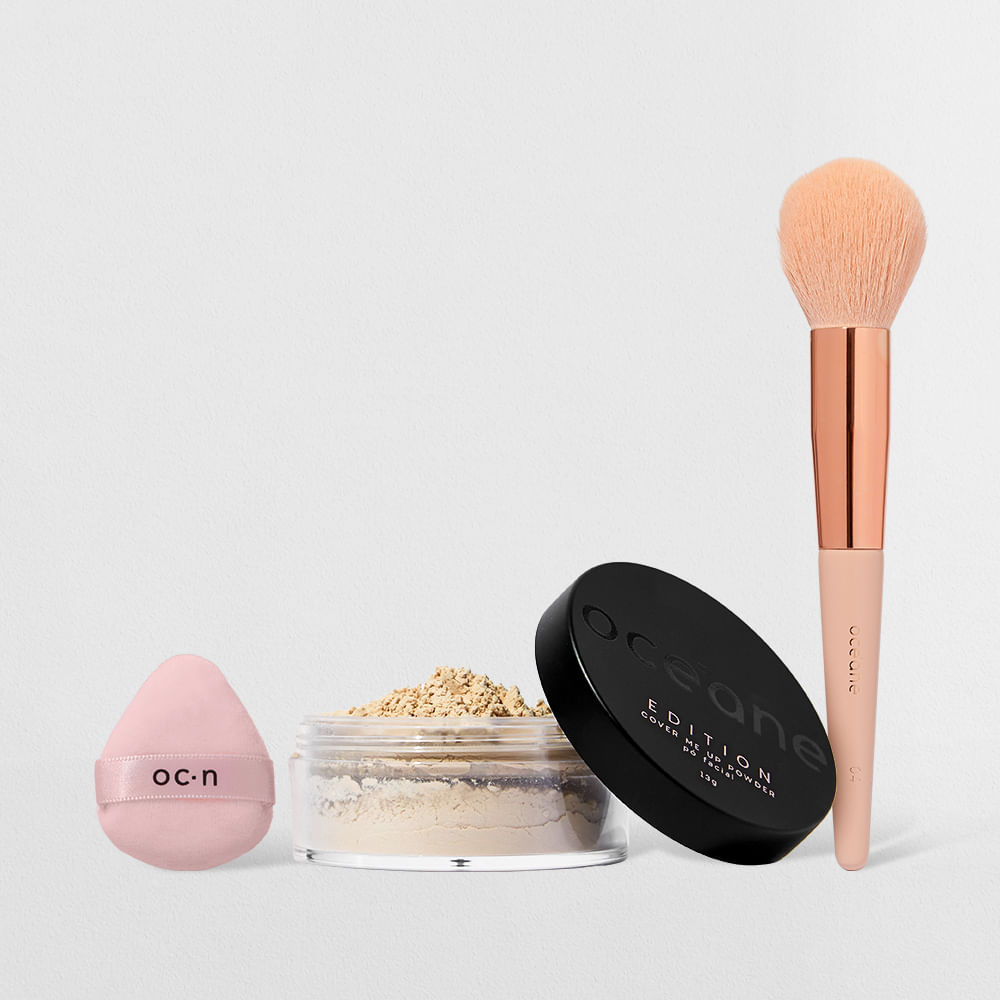 Kit Esponja para Acabamento + Pó Translúcido + Pincel para Pó Océane Edition (2 Produtos) em Oferta na Shopee