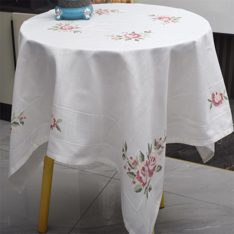 Frete grátis Comércio exterior poliéster algodão ponto cruz oco mesa redonda toalha de mesa quadrada Retro Pastoral croc