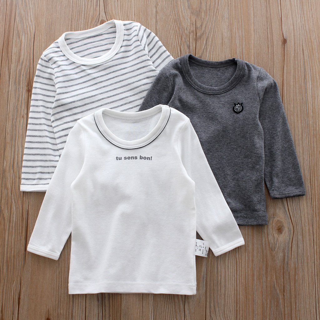Estilo japonês meninos bebê de manga comprida médio grande crianças puro algodão camiseta algodão bebê meninos camisa de