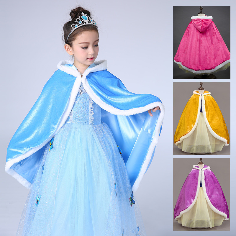 Moda veludo Elsa manto congelado manto meninas vestido de princesa xale frente curto volta longo estilo All-Match