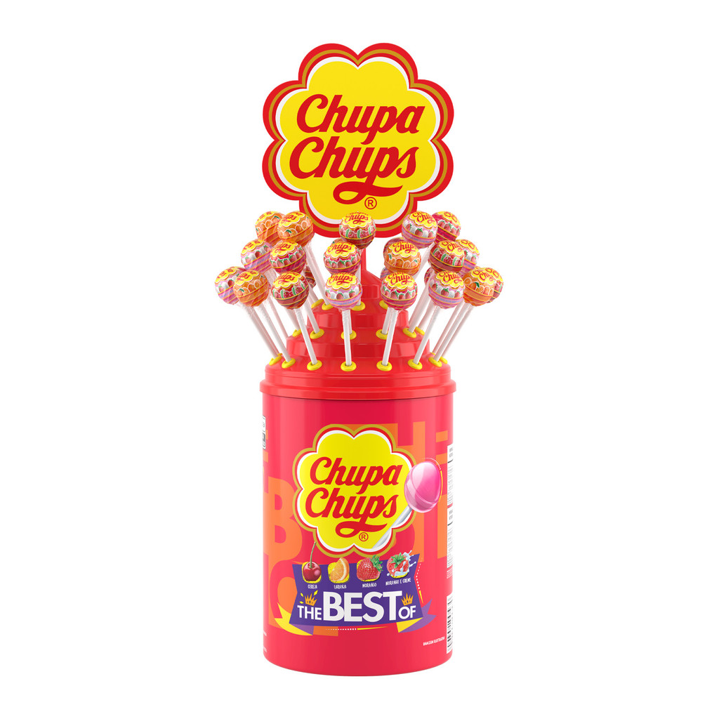 Pirulito, Com Suporte, Sabores Sortidos, Display, Chupa Chups, Pote - 1,2 kg | 100 Unidades
