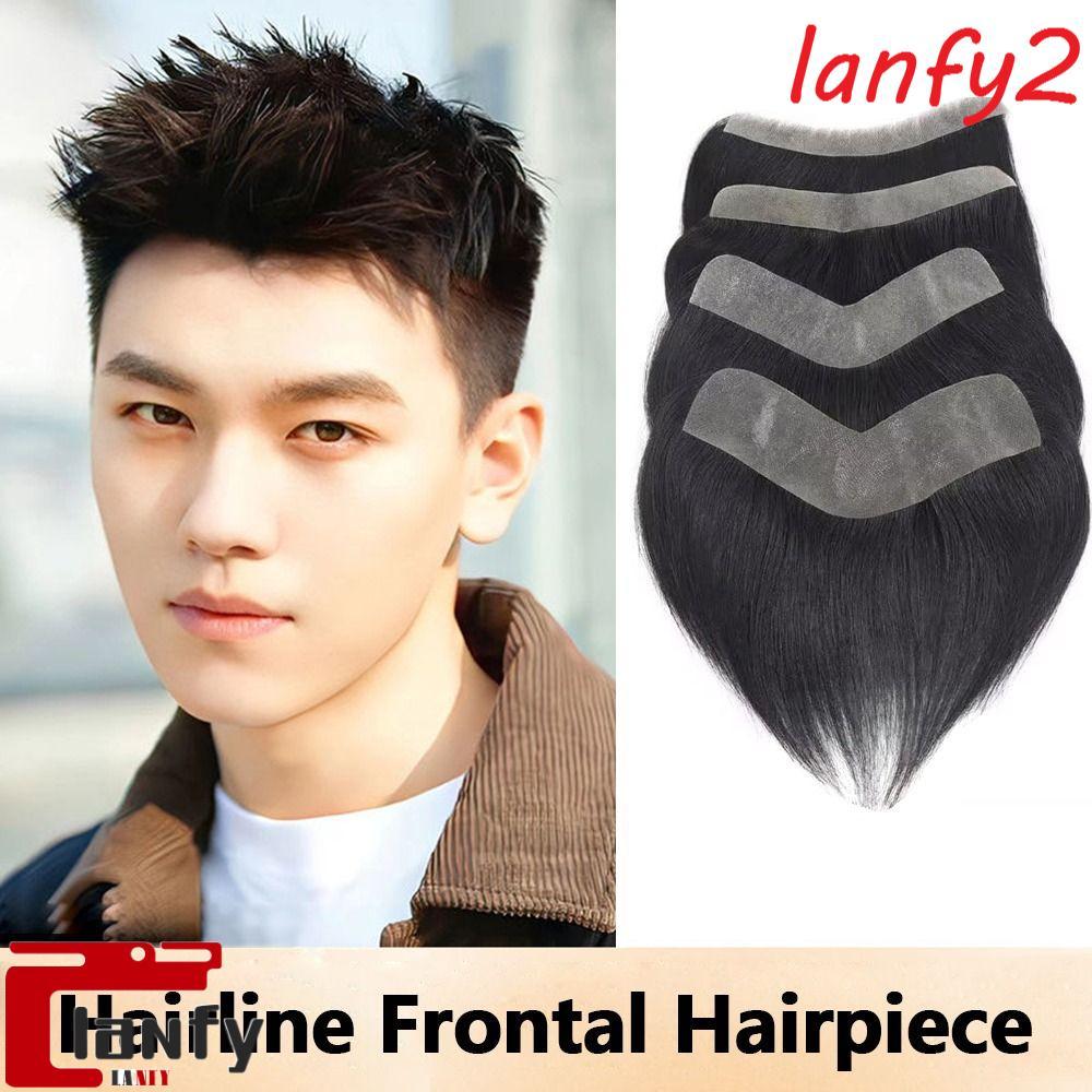 LANFY Peruca Frontal Para Homens , Remendo De Cabelo Humano Natural Sem Costura De 15cm , Almofadas De Topper Preto