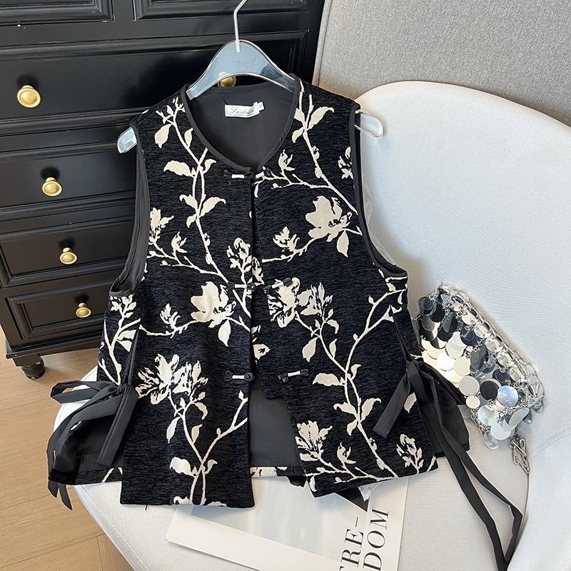 Novo estilo chinês Retro colete feminino outono High-End luz luxo em torno do pescoço chique extravagante melhorado cole