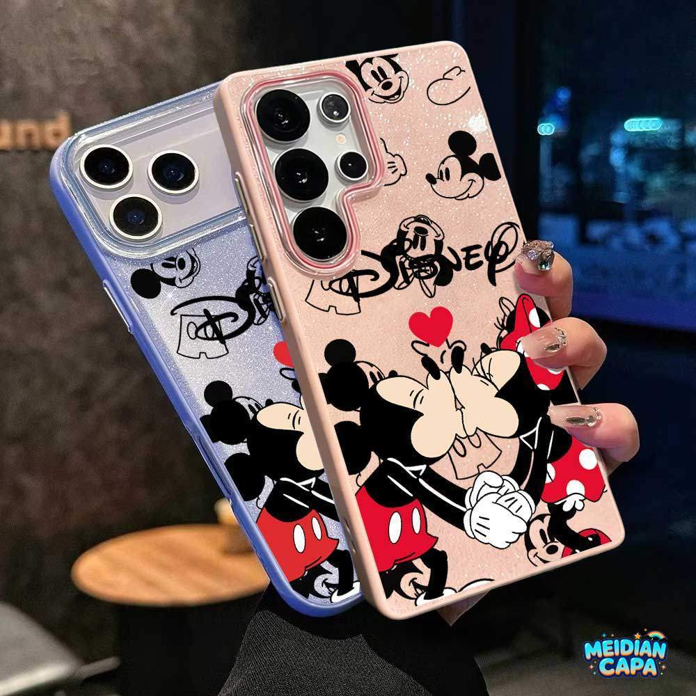 Capinha Glitter Mickey e Minnie Para Samsung A17 A07 A06 A15 A16 A14 A13 A12 A32 A56 A36 A55 A54 A23 S26 S25 Capas
