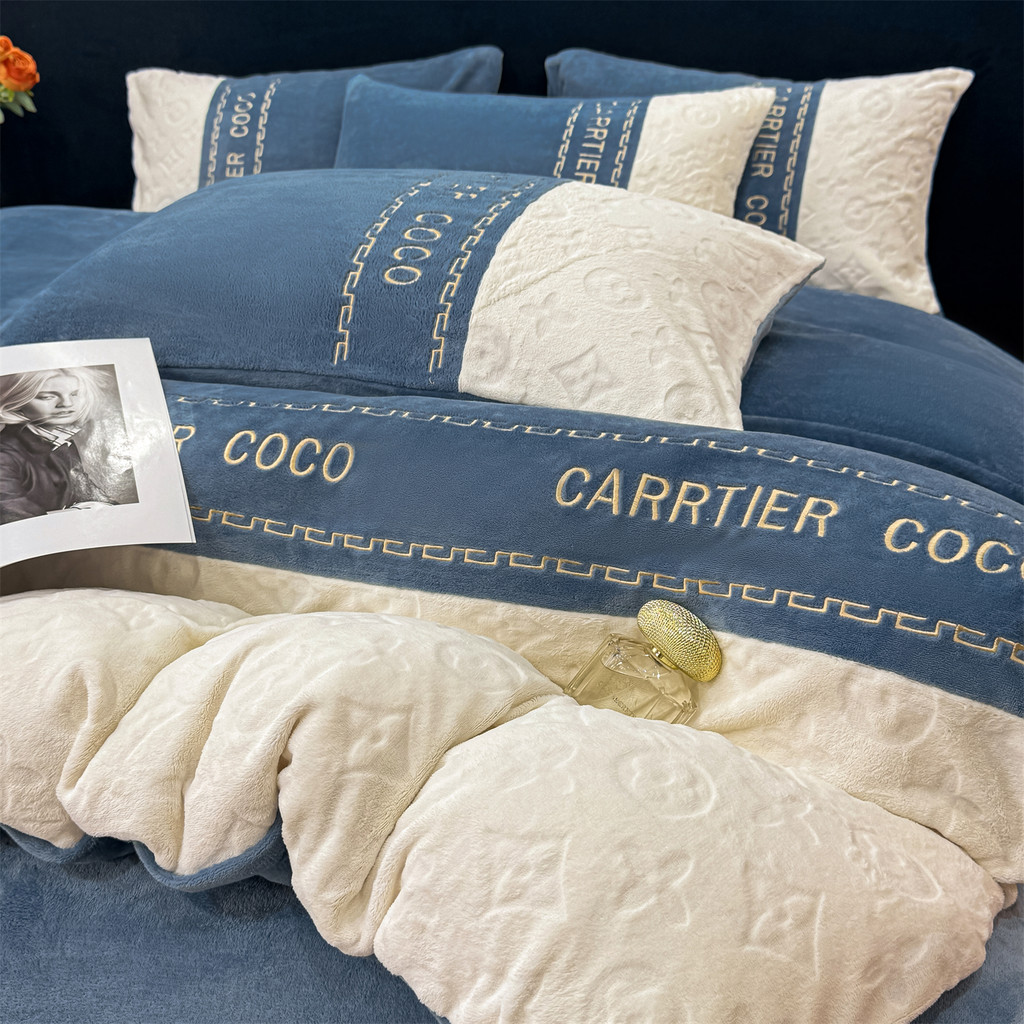 Inverno luz estilo luxo esculpido leite veludo conjunto de quatro peças engrossado dupla face veludo lençol colcha capa 