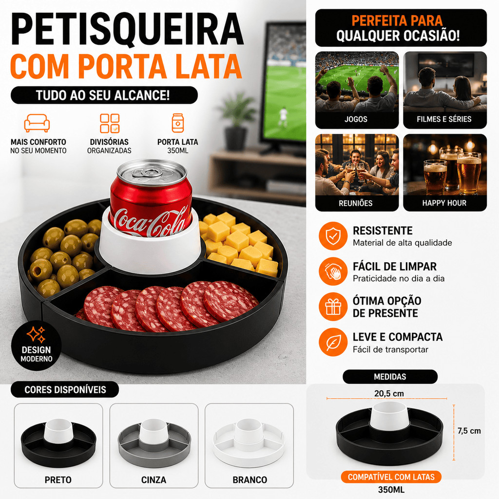 Petisqueira Porta Lata 350ml petisco frios com Divisórias para Petiscos Frios Modernan Premium